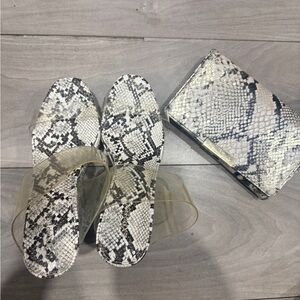 Express Snakeskin Wedges with Clear Straps